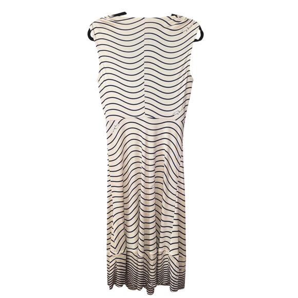 Tory Burch 100% Silk Cream Navy Stripe Signature Dress Small - Picture 5 of 13
